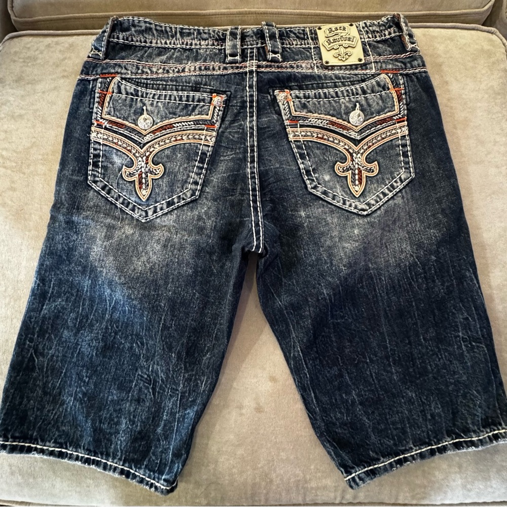 Rock Revival Blue Jean Shorts with Embroidered Pockets
